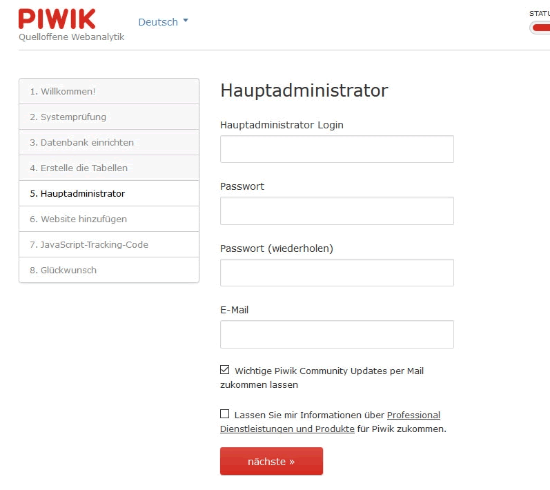 PIWIK Hauptadministrator hinzufügen