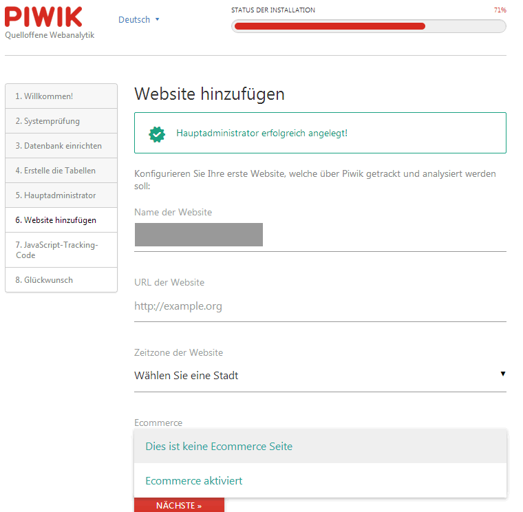 PIWIK Website hinzufügen